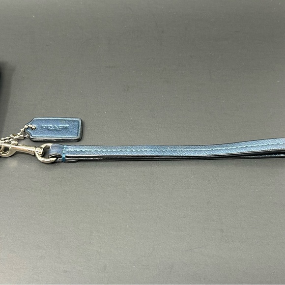 Coach Blue Metallixc Double Pocket Zip Wristlet - Picture 14 of 14